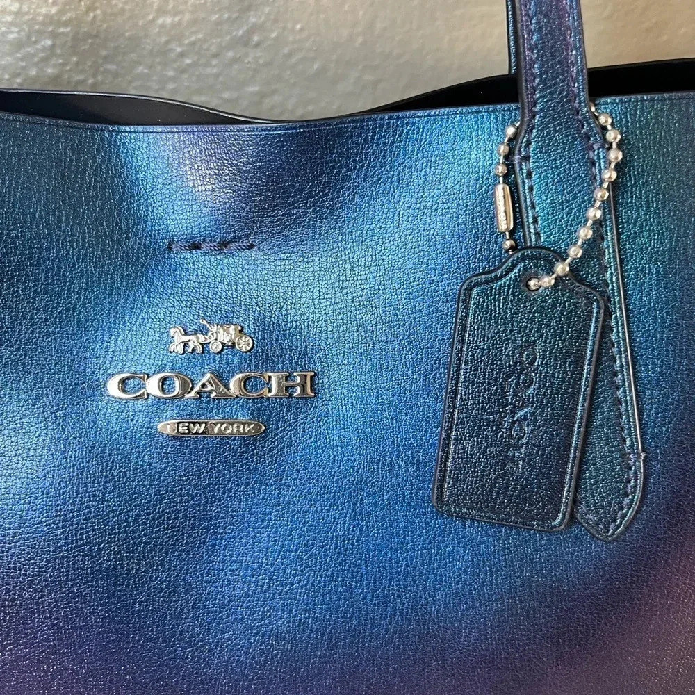 Coach Metallic Hologram Avenue Tote F37871 | Iridescent Leather Bag Large - Picture 9 of 16